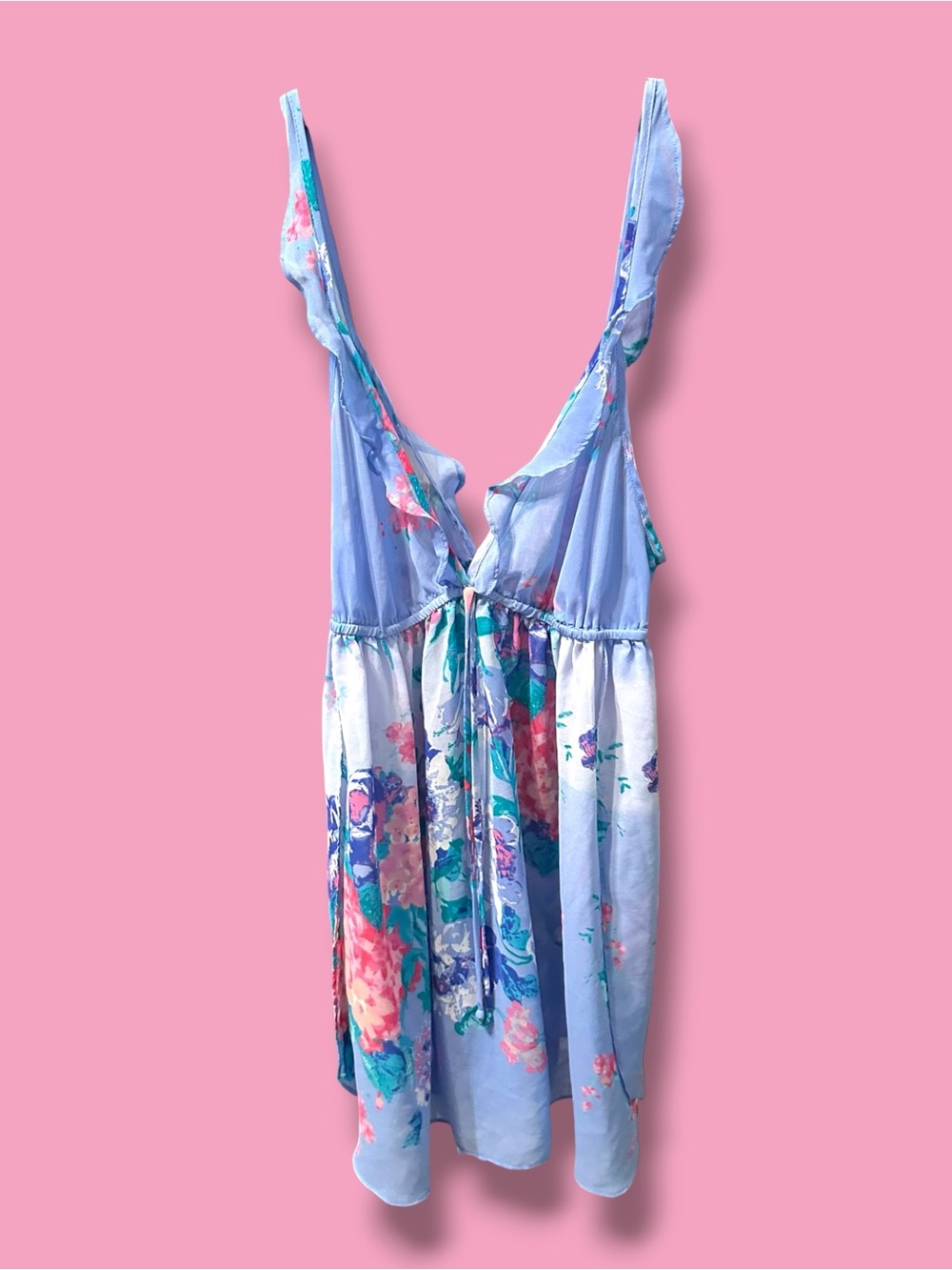 Light Blue Floral Tie-Front Chemise